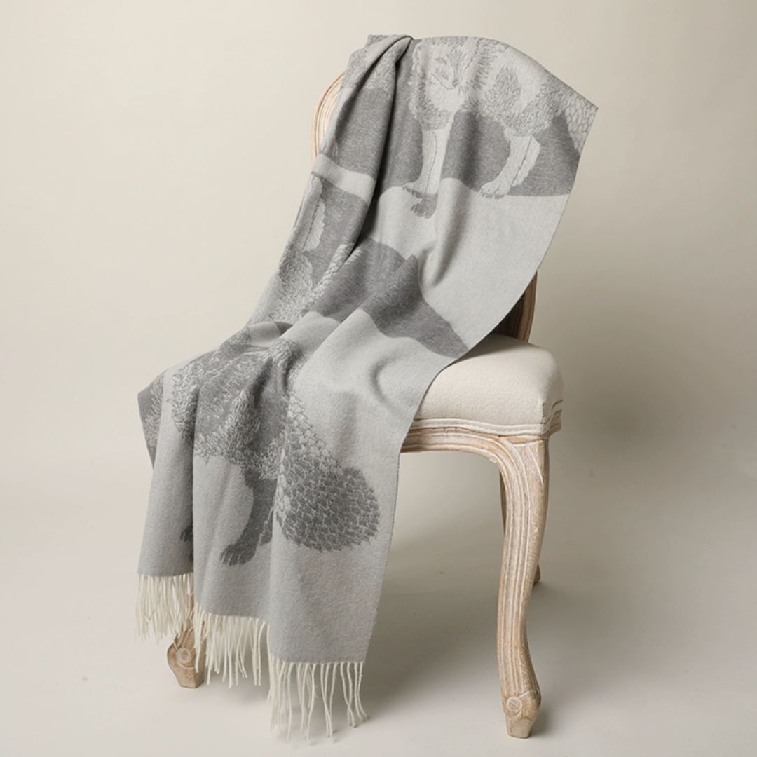 Ultra-fine pure wool thickened jacquard grey warm blanket